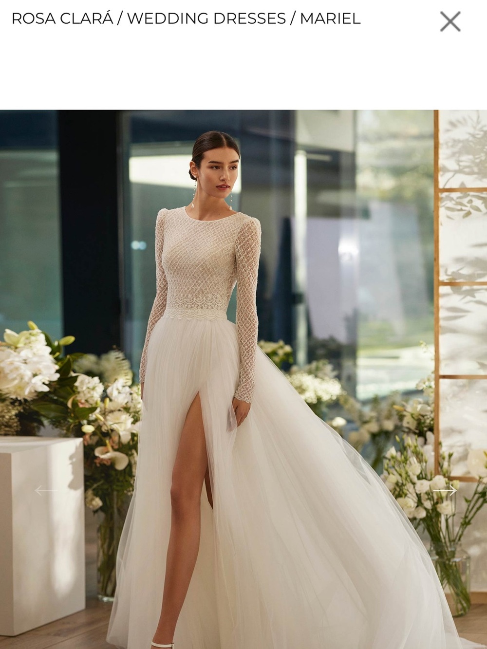 Rosa Clara Ivory Long-Sleeve Tulle Bridal Gown with High Slit
